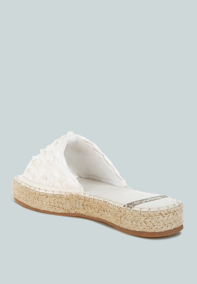yakna pearl embellished woven flats#color_white