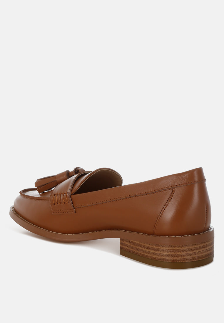 yelena real leather tassel loafers#color_tan