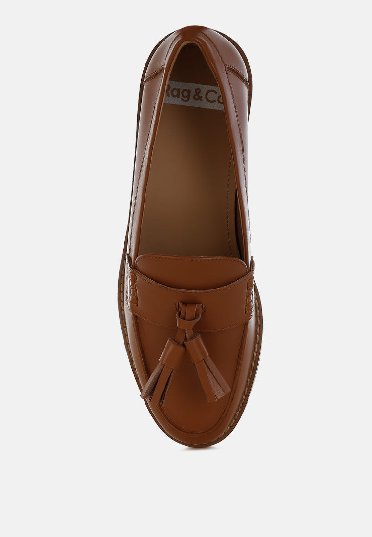 yelena real leather tassel loafers#color_tan