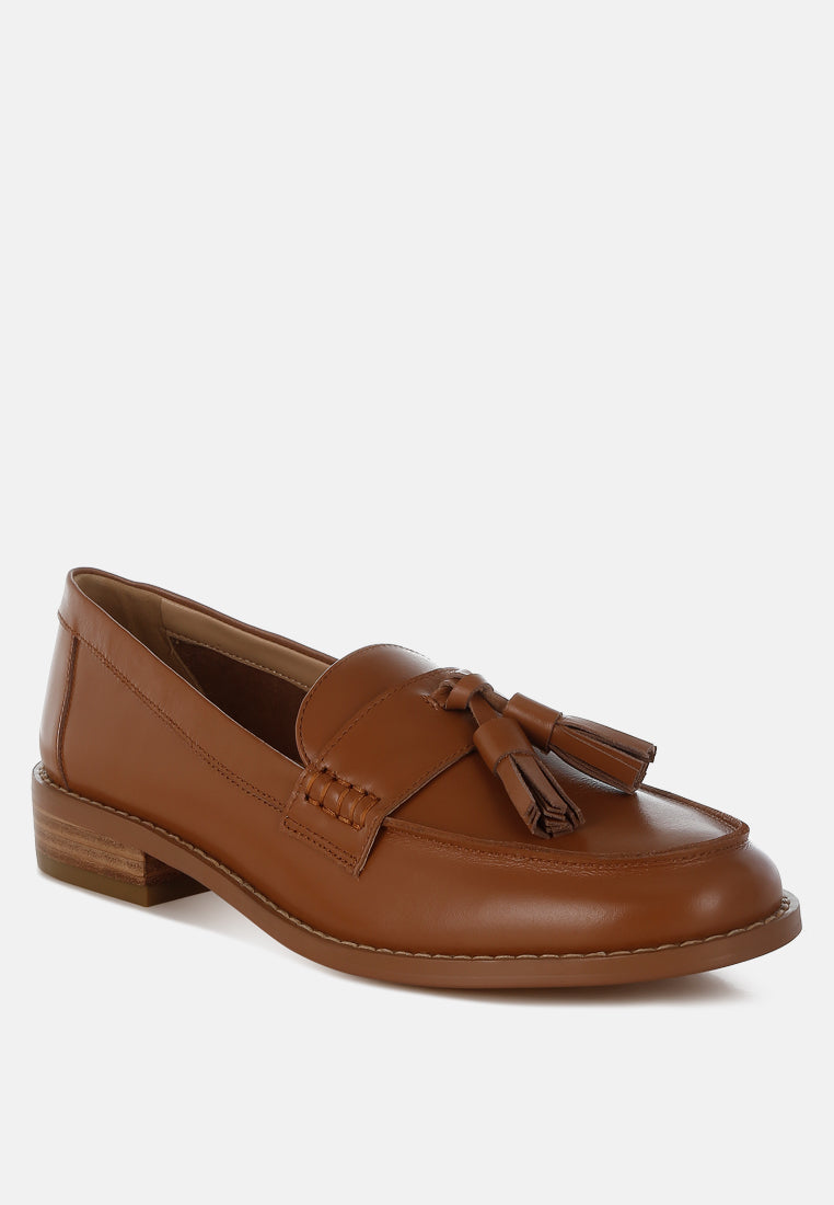 yelena real leather tassel loafers#color_tan