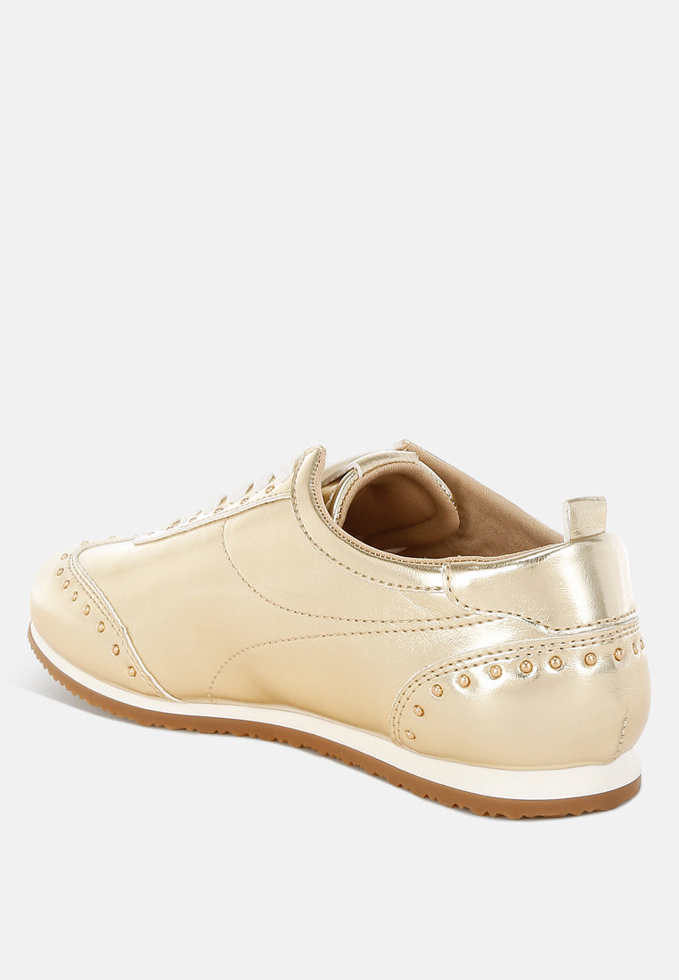 yorika studded metallic pleather sneakers#color_gold