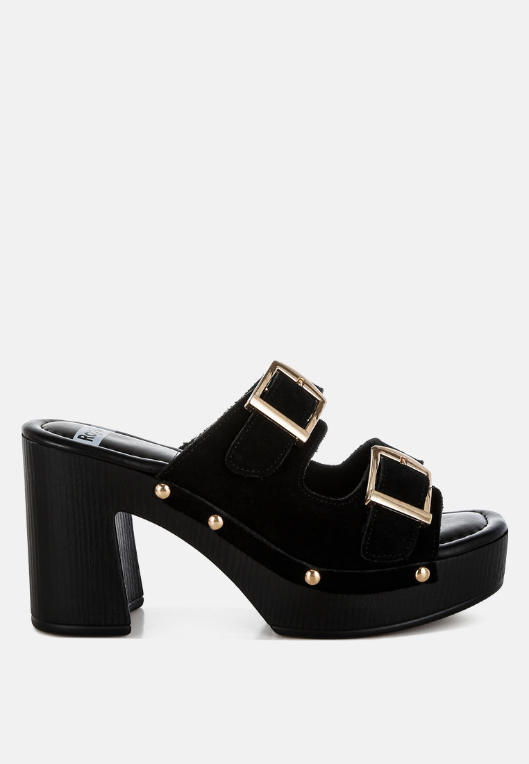 zoane studded dual buckle platform clogs#color_black