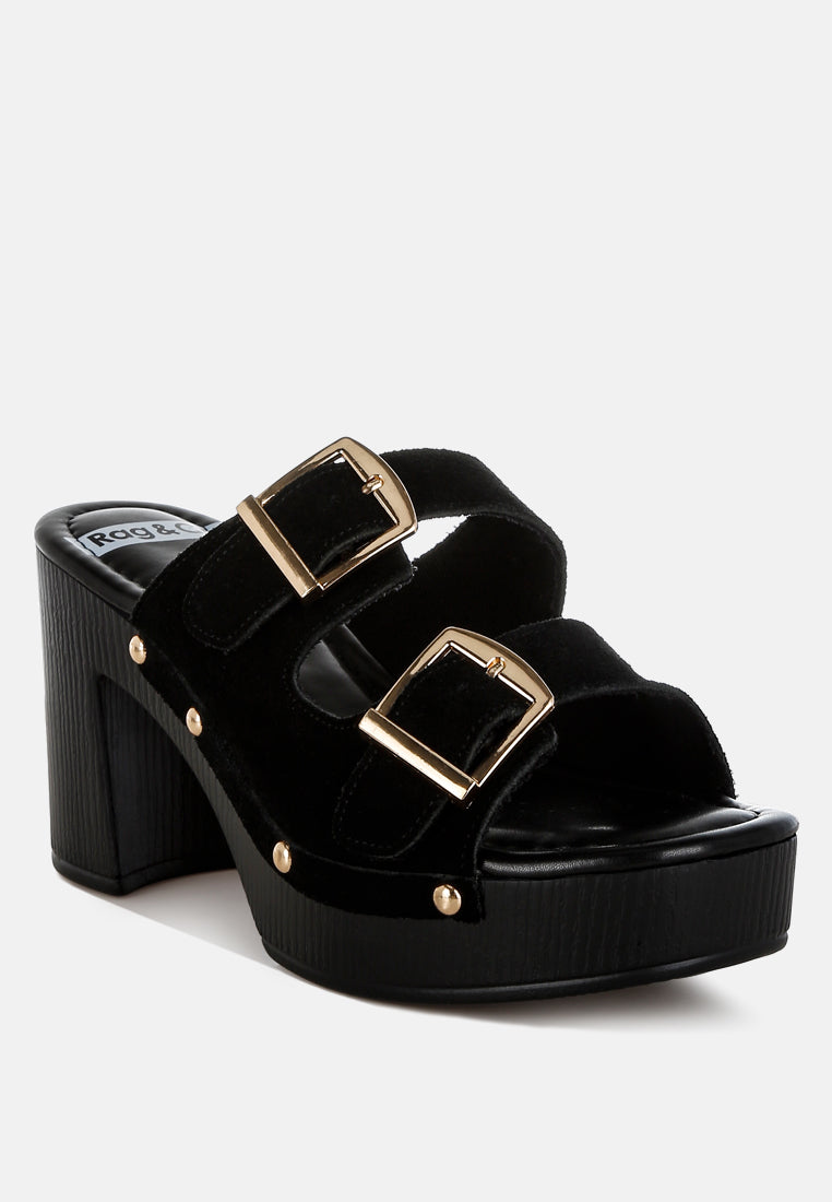 zoane studded dual buckle platform clogs#color_black