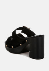 zoane studded dual buckle platform clogs#color_black