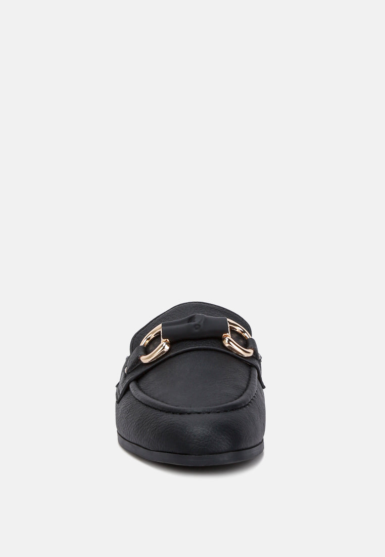 Abner Horsebit Embellished Raffia Slip On Mules In Black#color_black