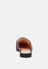 Abner Horsebit Embellished Raffia Slip On Mules In Black#color_black