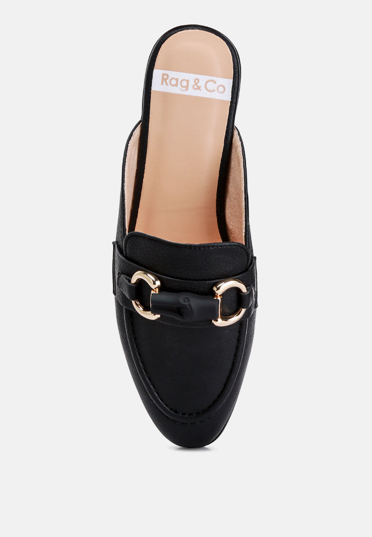Abner Horsebit Embellished Raffia Slip On Mules In Black#color_black