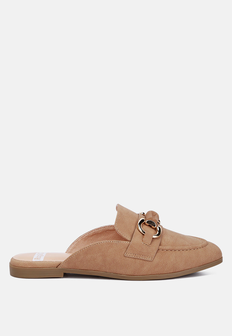 Abner Horsebit Embellished Raffia Slip On Mules In Taupe#color_taupe