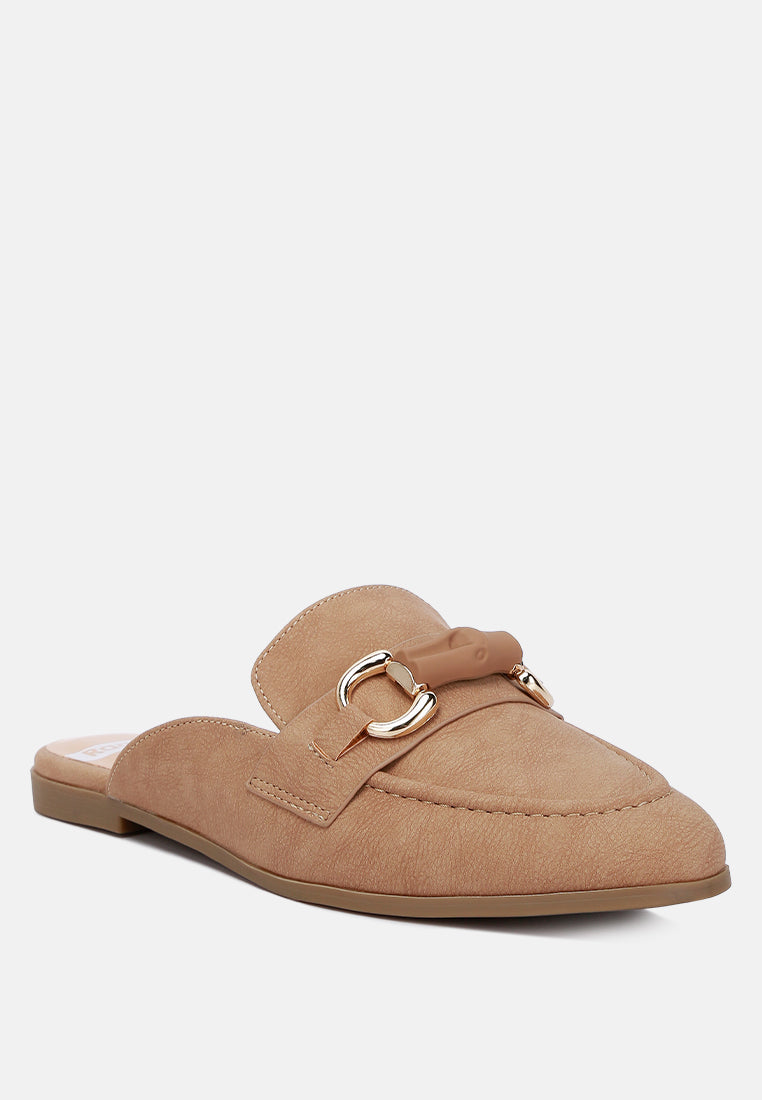 Abner Horsebit Embellished Raffia Slip On Mules In Taupe#color_taupe