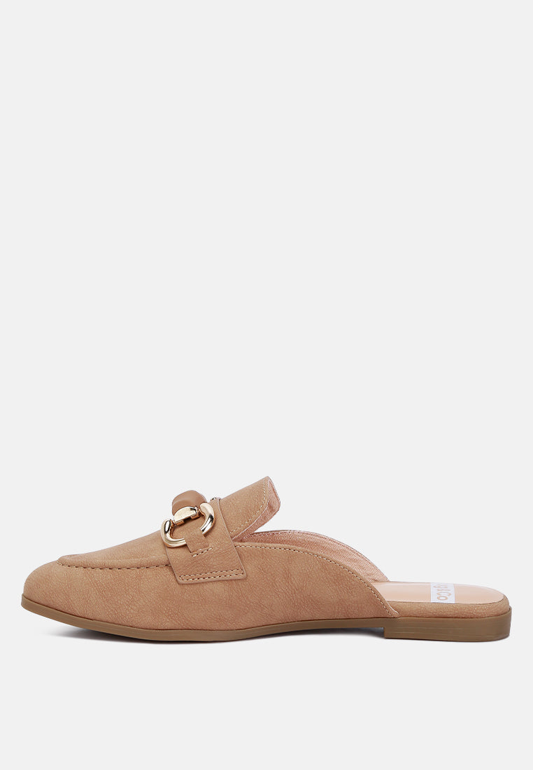 Abner Horsebit Embellished Raffia Slip On Mules In Taupe#color_taupe