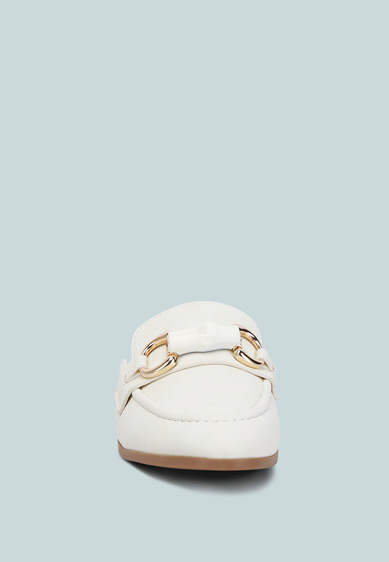 Abner Horsebit Embellished Raffia Slip On Mules In White#color_white