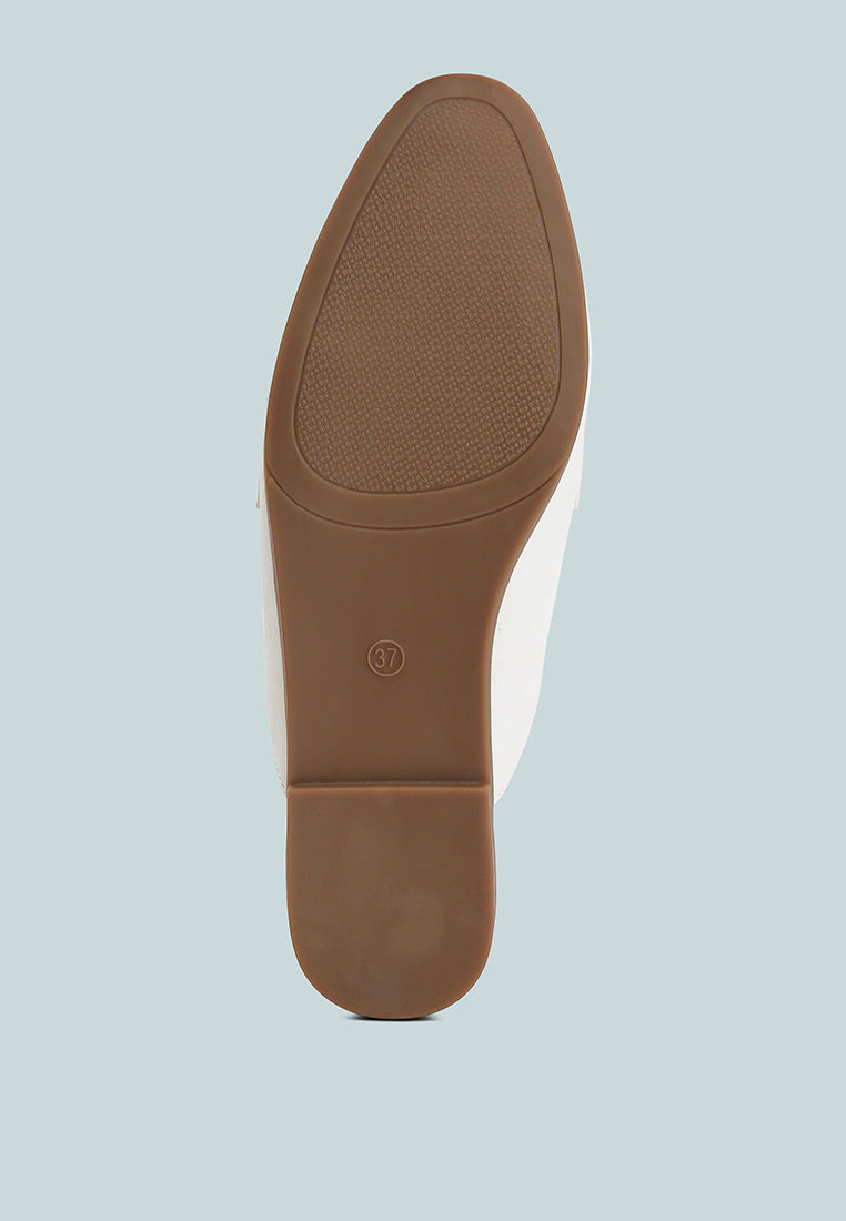 Abner Horsebit Embellished Raffia Slip On Mules In White#color_white