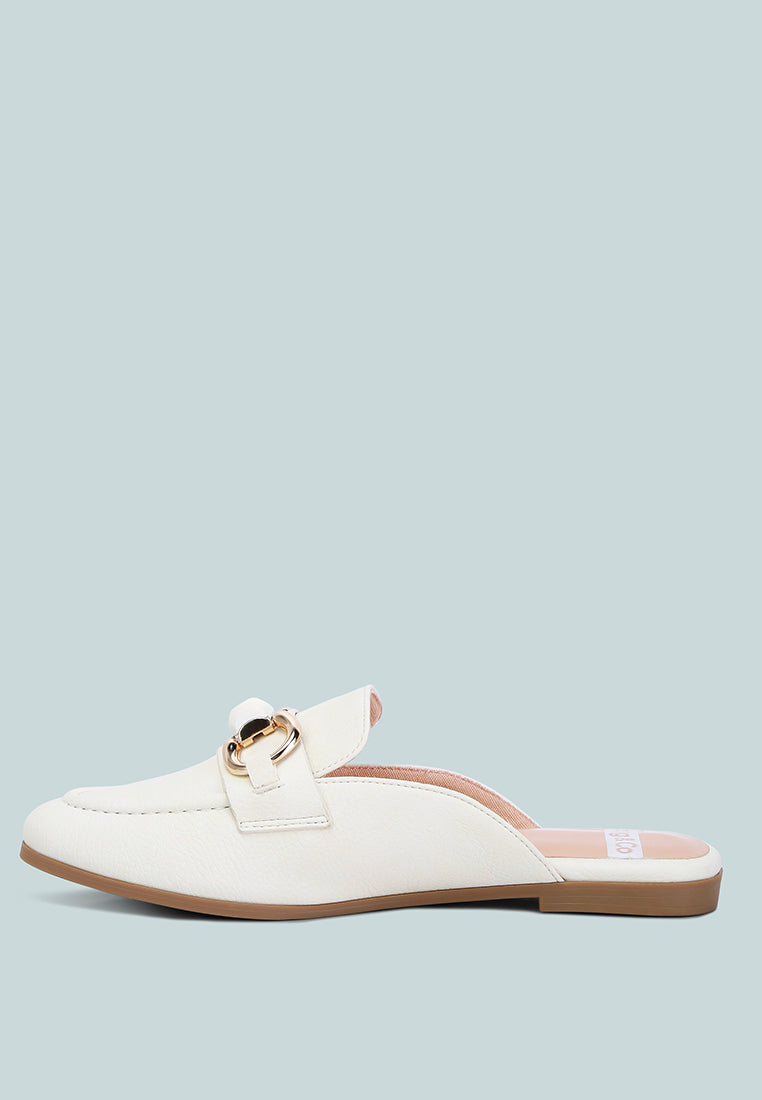Abner Horsebit Embellished Raffia Slip On Mules In White#color_white