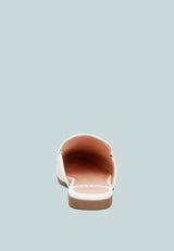 Abner Horsebit Embellished Raffia Slip On Mules In White#color_white