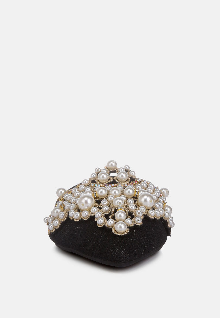 ASTRE Pearl Embellished Shimmer Mules In Black#color_black