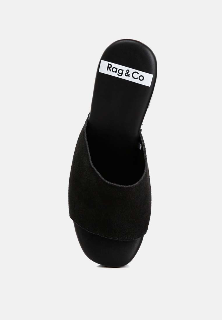 Cartera Suede High Block Heel Mules In Black#color_black
