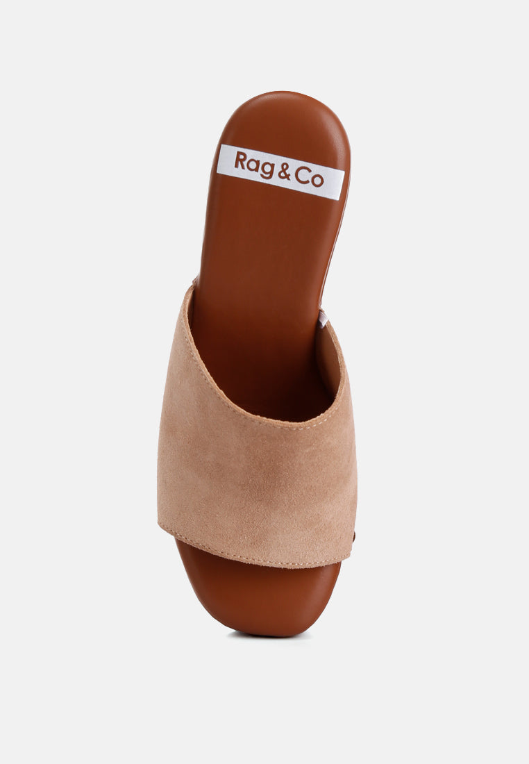 Cartera Suede High Block Heel Mules In Tan#color_tan