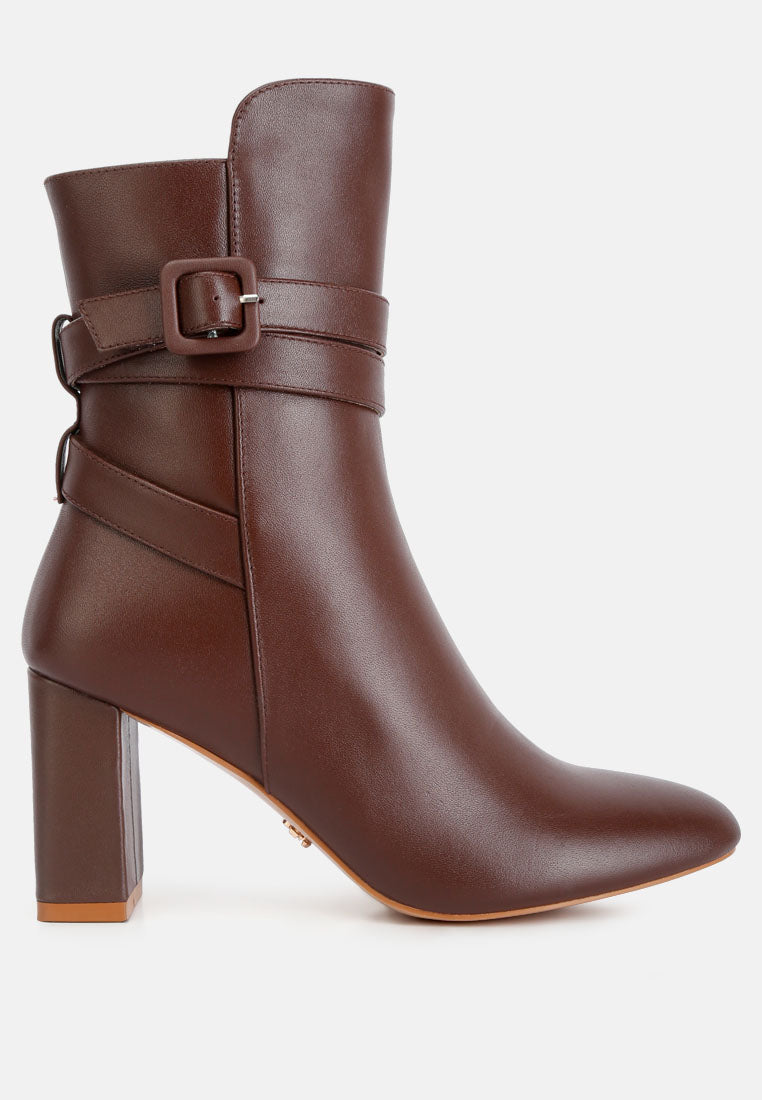 Cobra Buckle Strap Embellished Boots In Brown#Color_Brown