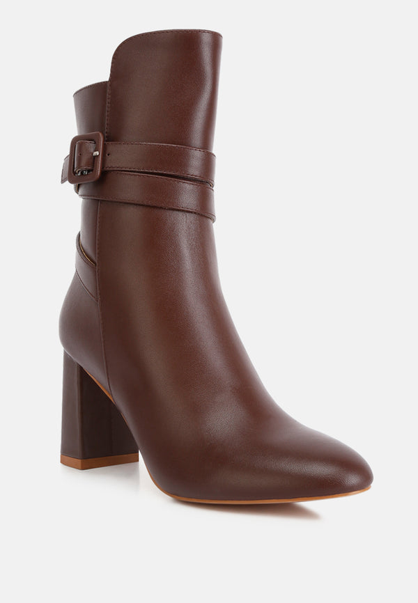 Cobra Buckle Strap Embellished Boots In Brown#color_brown