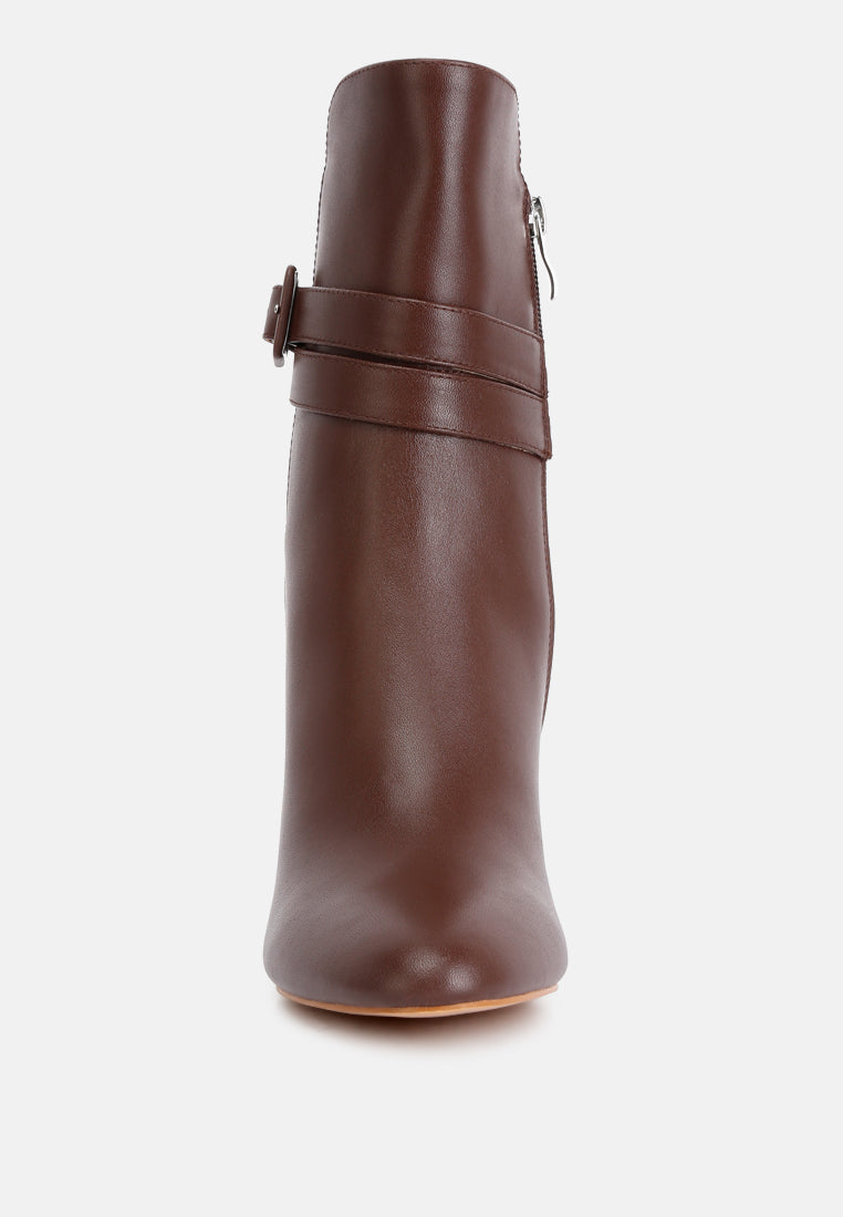 Cobra Buckle Strap Embellished Boots In Brown#color_brown