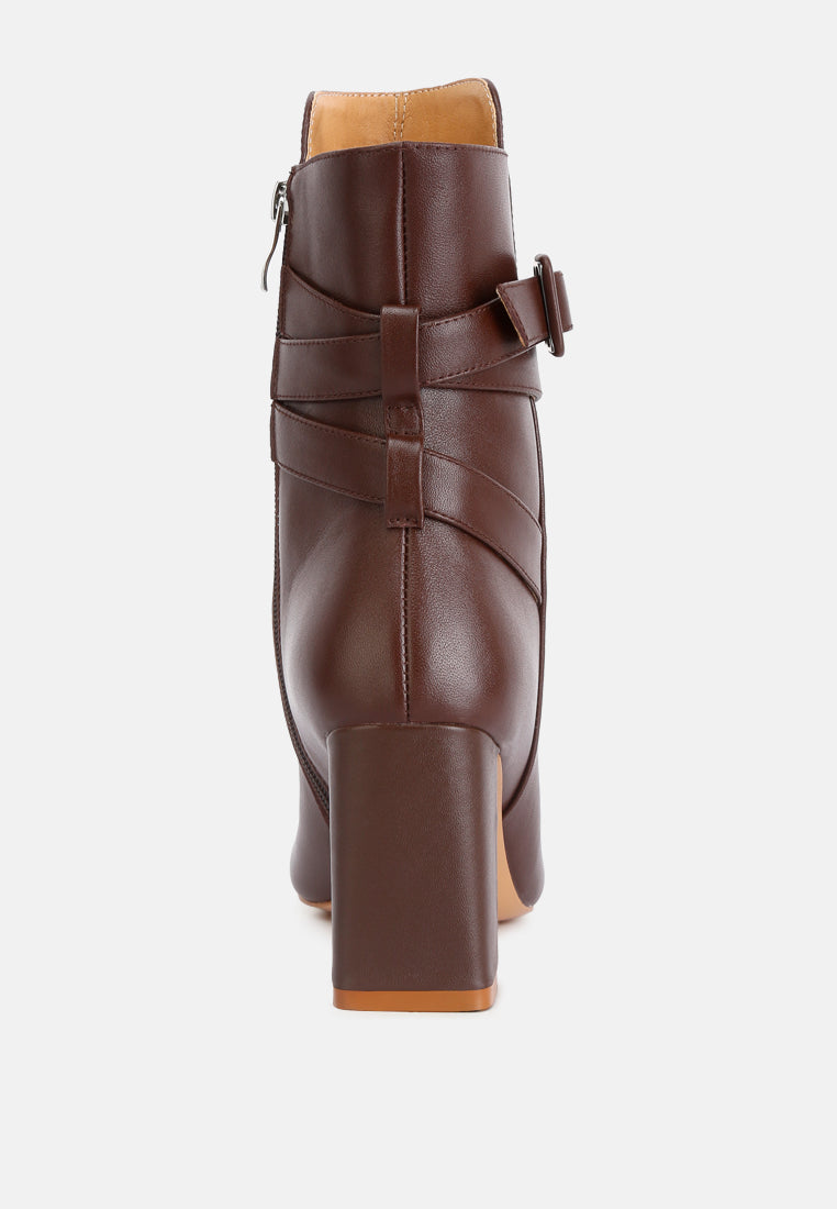 Cobra Buckle Strap Embellished Boots In Brown#color_brown