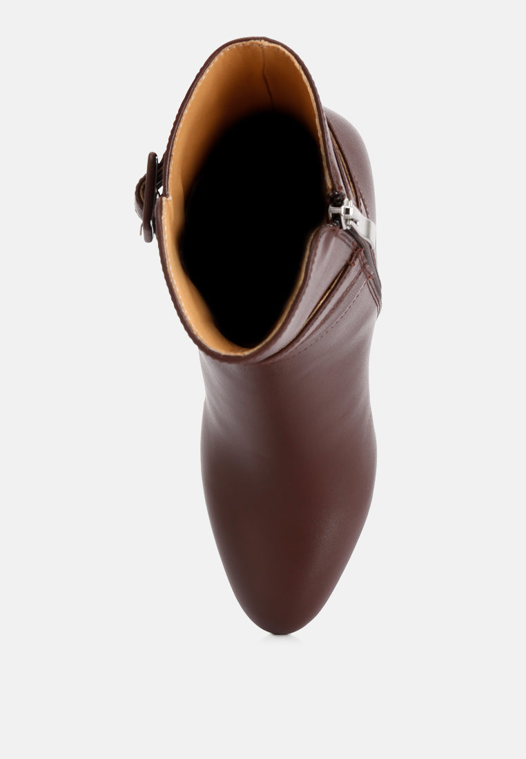 Cobra Buckle Strap Embellished Boots In Brown#color_brown