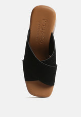 MATRIX Criss Cross Strap Block Heel Sandals#color_black