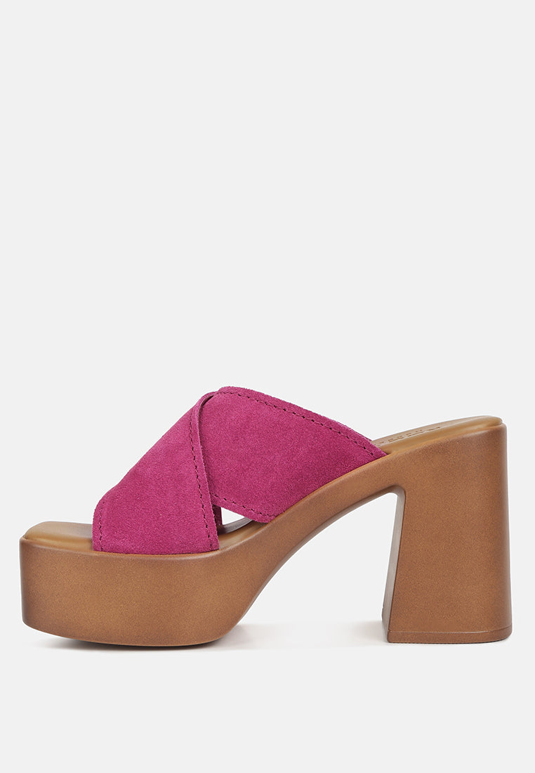 MATRIX Criss Cross Strap Block Heel Sandals#color_fuchsia