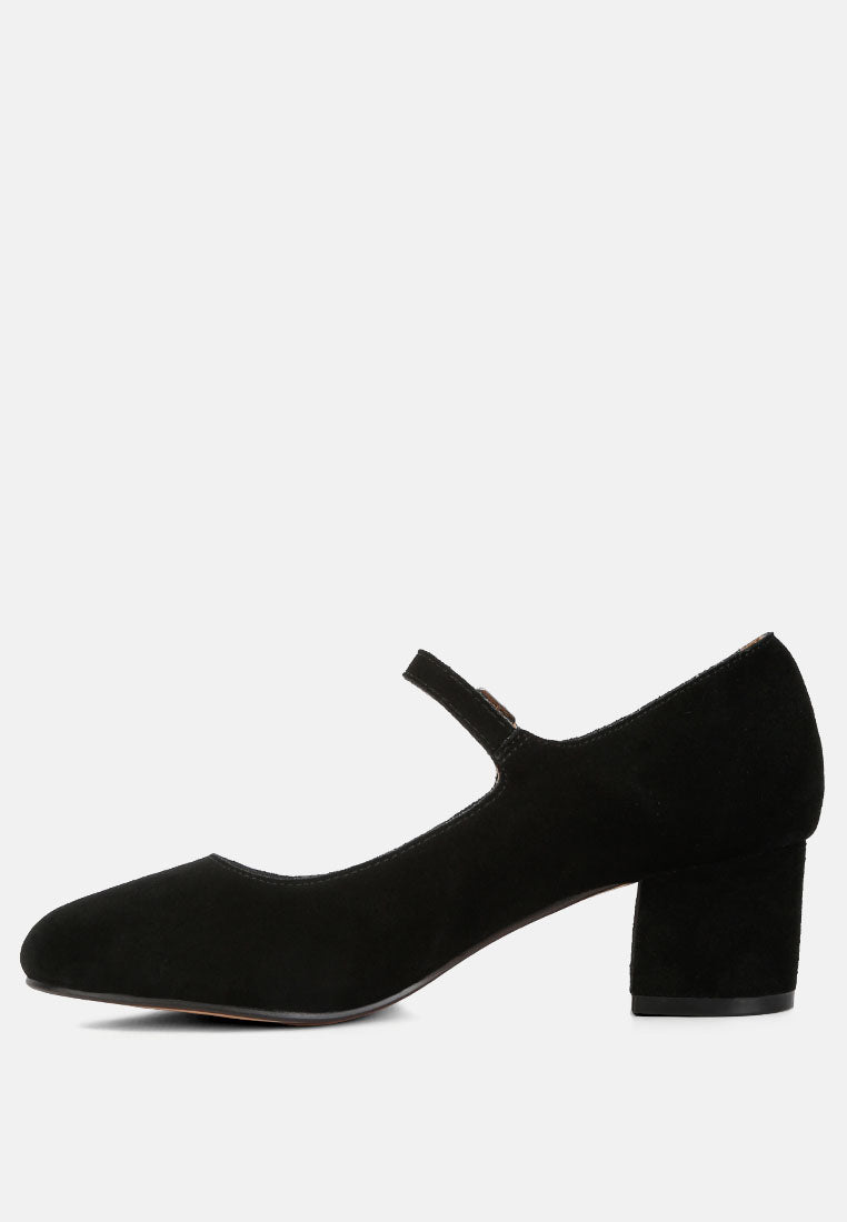 DALLIN Suede Block Heel Mary Janes in Black#color_black