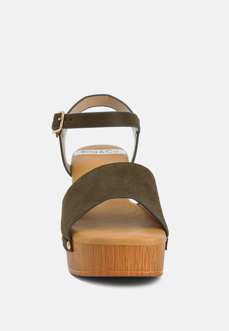 Daniela Suede High Block Sandals In Olive Green#color_olive green