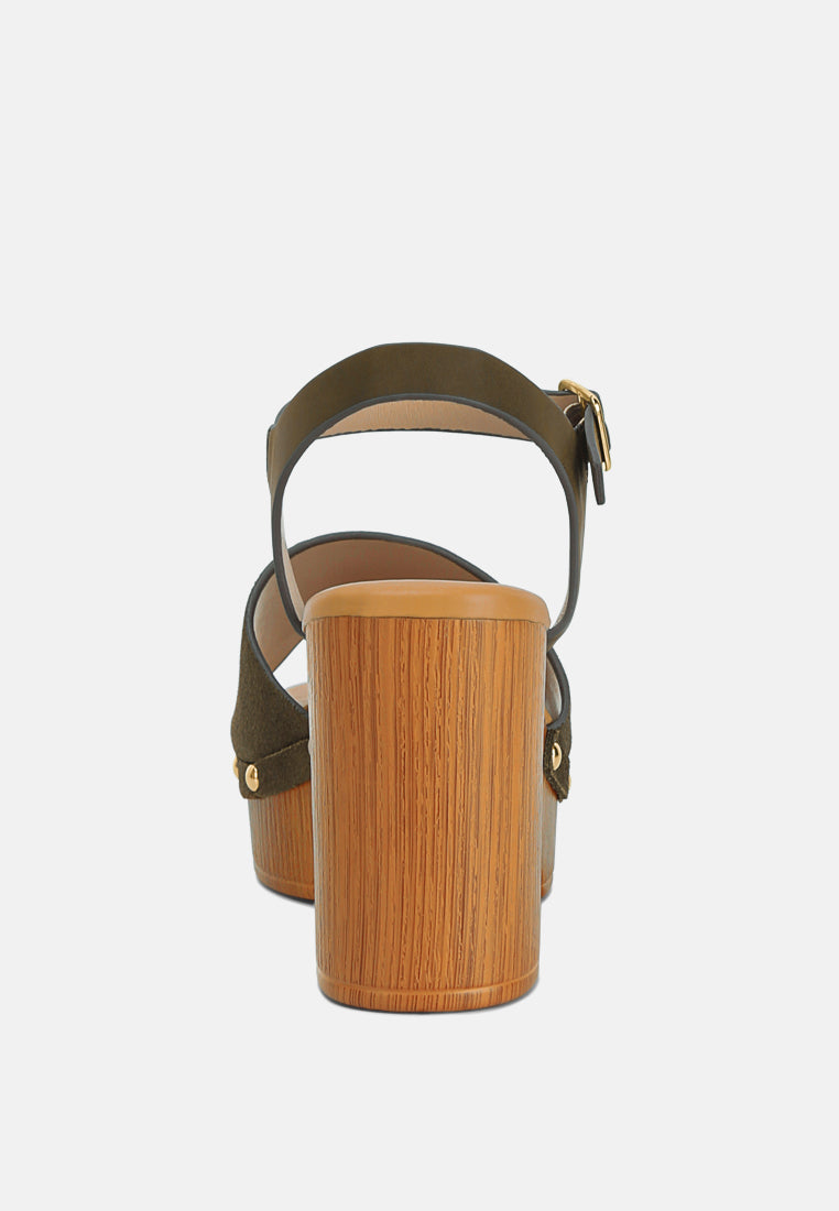 Daniela Suede High Block Sandals In Olive Green#color_olive green