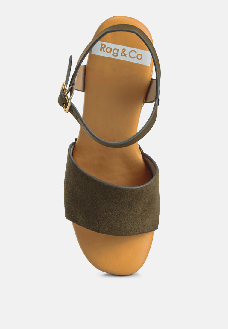 Daniela Suede High Block Sandals In Olive Green#color_olive green