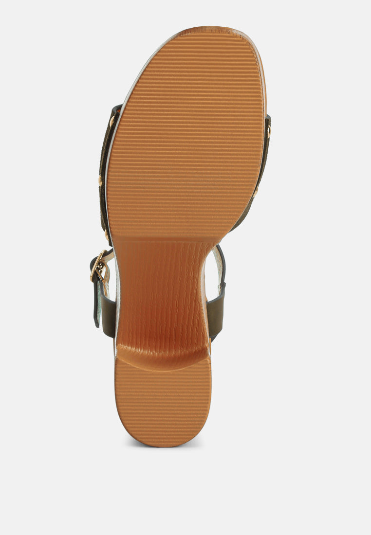 Daniela Suede High Block Sandals In Olive Green#color_olive green