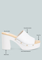 Drew Recycled Leather Block Heel Mules In White#color_white