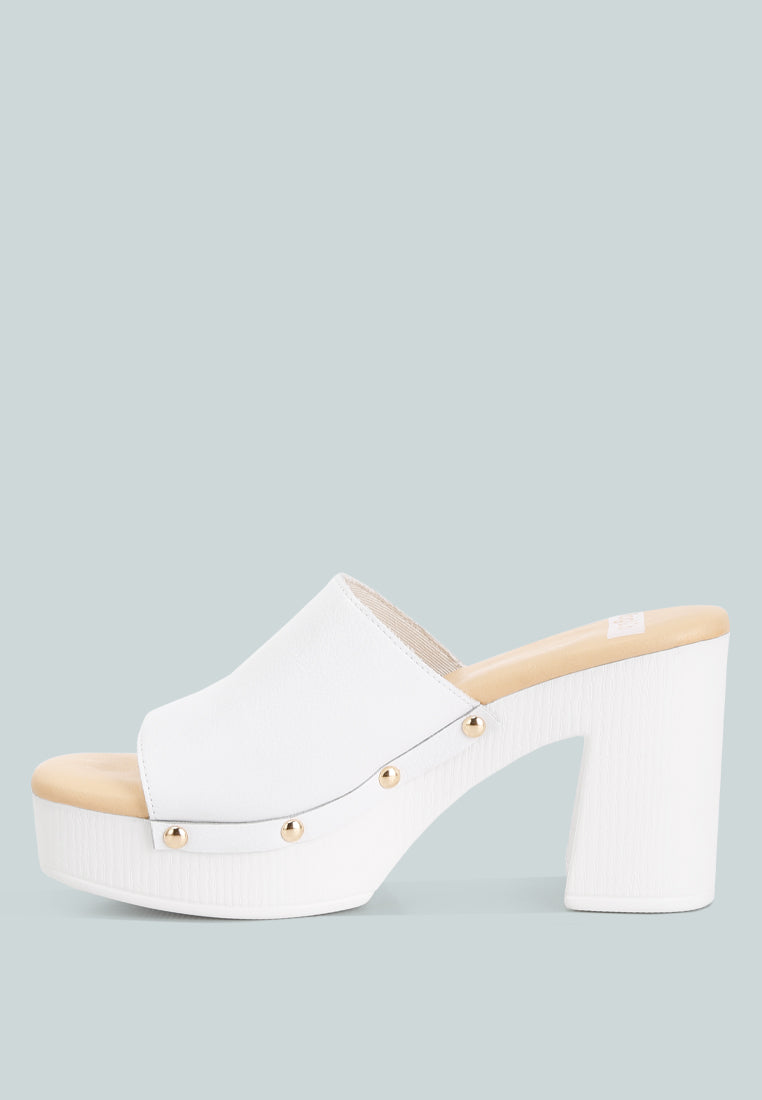 Drew Recycled Leather Block Heel Mules In White#color_white