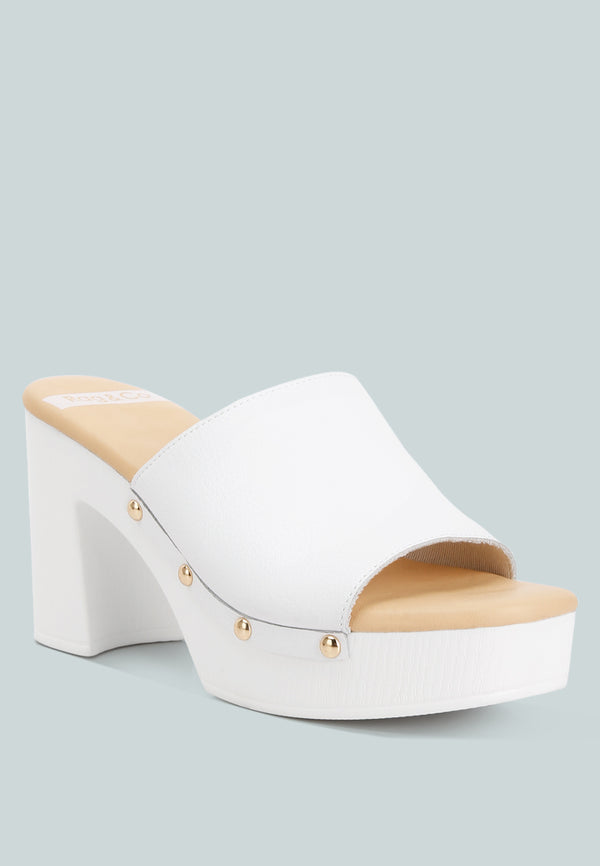 Drew Recycled Leather Block Heel Mules In White#color_white