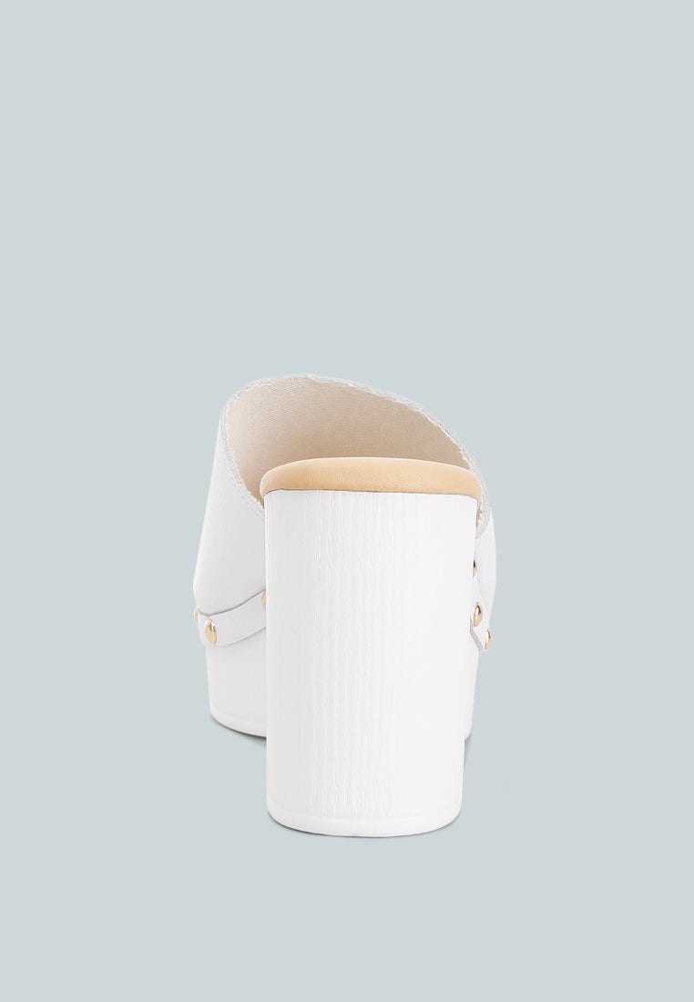 Drew Recycled Leather Block Heel Mules In White#color_white