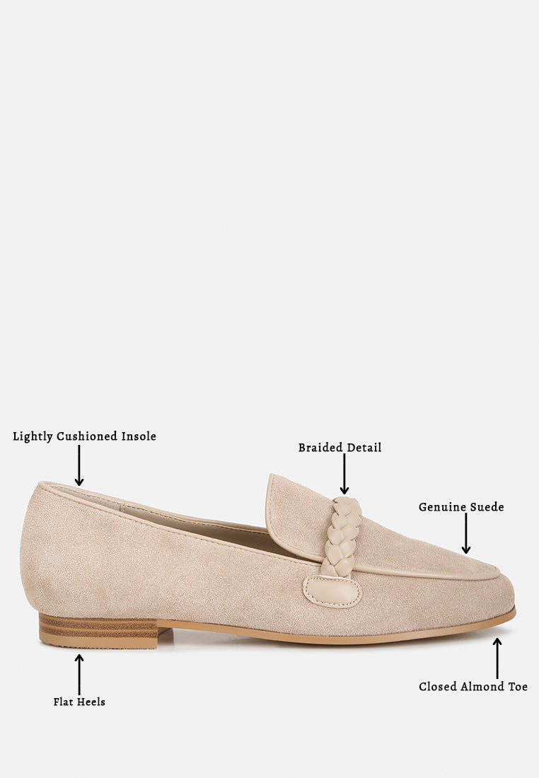 ECHO Suede Leather Braided Detail Loafers#color_sand