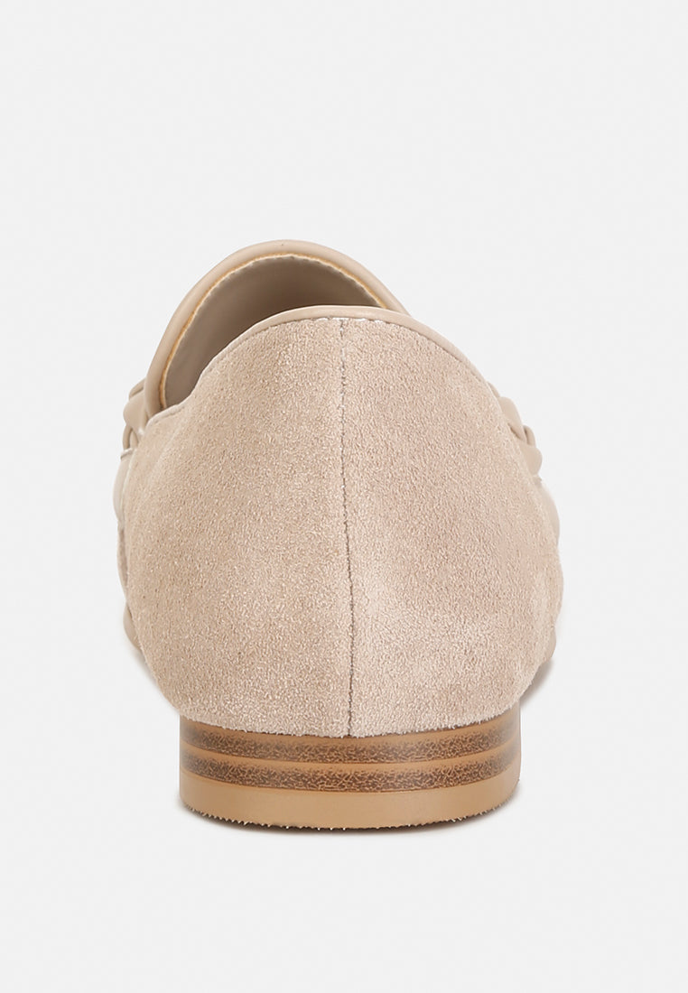 ECHO Suede Leather Braided Detail Loafers#color_sand
