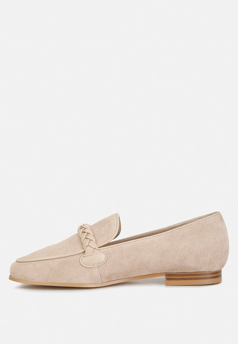ECHO Suede Leather Braided Detail Loafers#color_sand