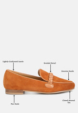 ECHO Suede Leather Braided Detail Loafers#color_tan