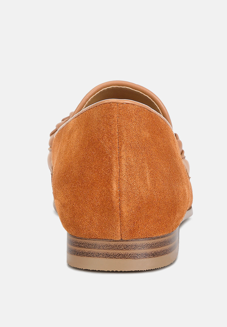 ECHO Suede Leather Braided Detail Loafers#color_tan