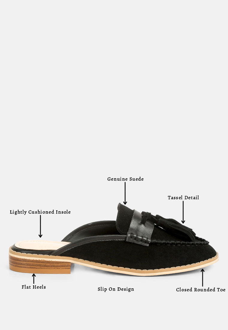 EDMANDA Tassle Detail Leather Mules#color_black