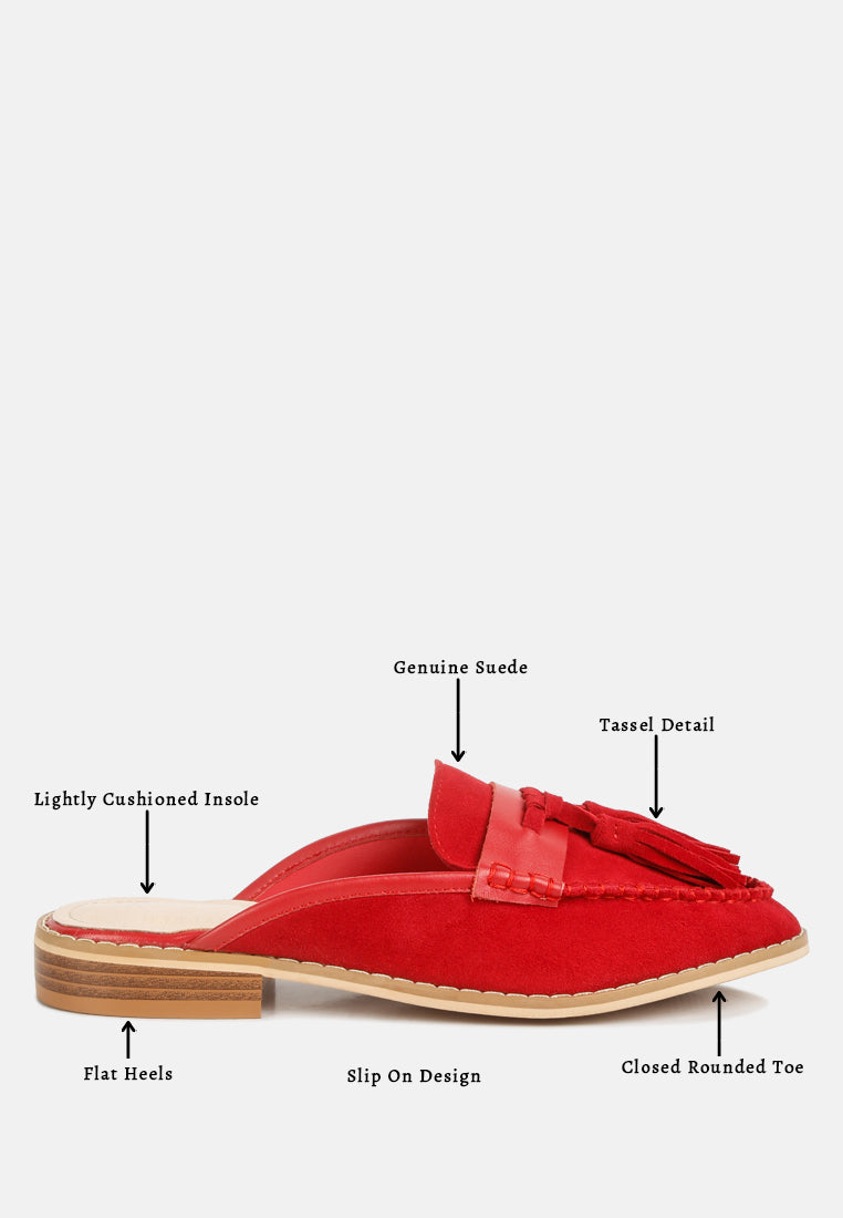 EDMANDA Tassle Detail Leather Mules#color_red