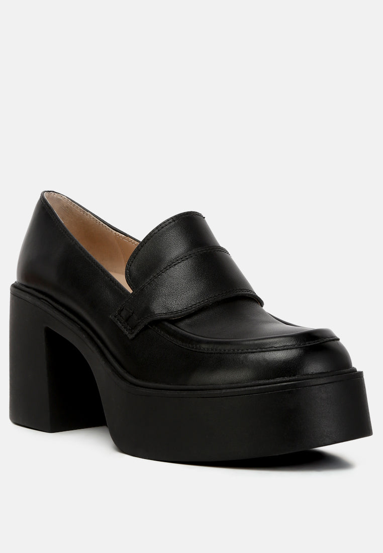 Elspeth Heeled Platform Leather Loafers#color_black