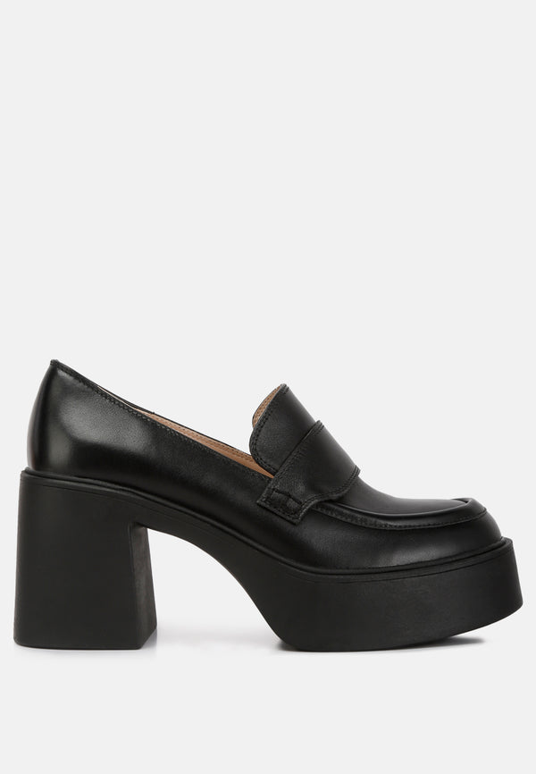 Elspeth Heeled Platform Leather Loafers#color_black