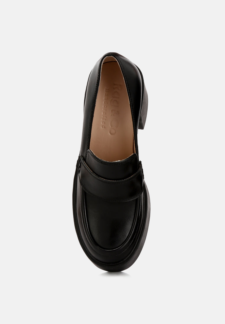 Elspeth Heeled Platform Leather Loafers#color_black