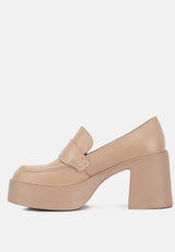 Elspeth Heeled Platform Leather Loafers#color_sand