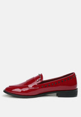 EMILIA Burgundy Patent Stud Penny Loafers#color_burgundy