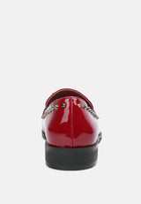 EMILIA Burgundy Patent Stud Penny Loafers#color_burgundy
